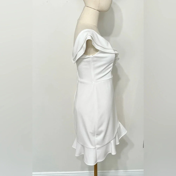 City Triangles White Short Ruffled Stretch Crepe Dress Size 5 - Picture 4 of 12